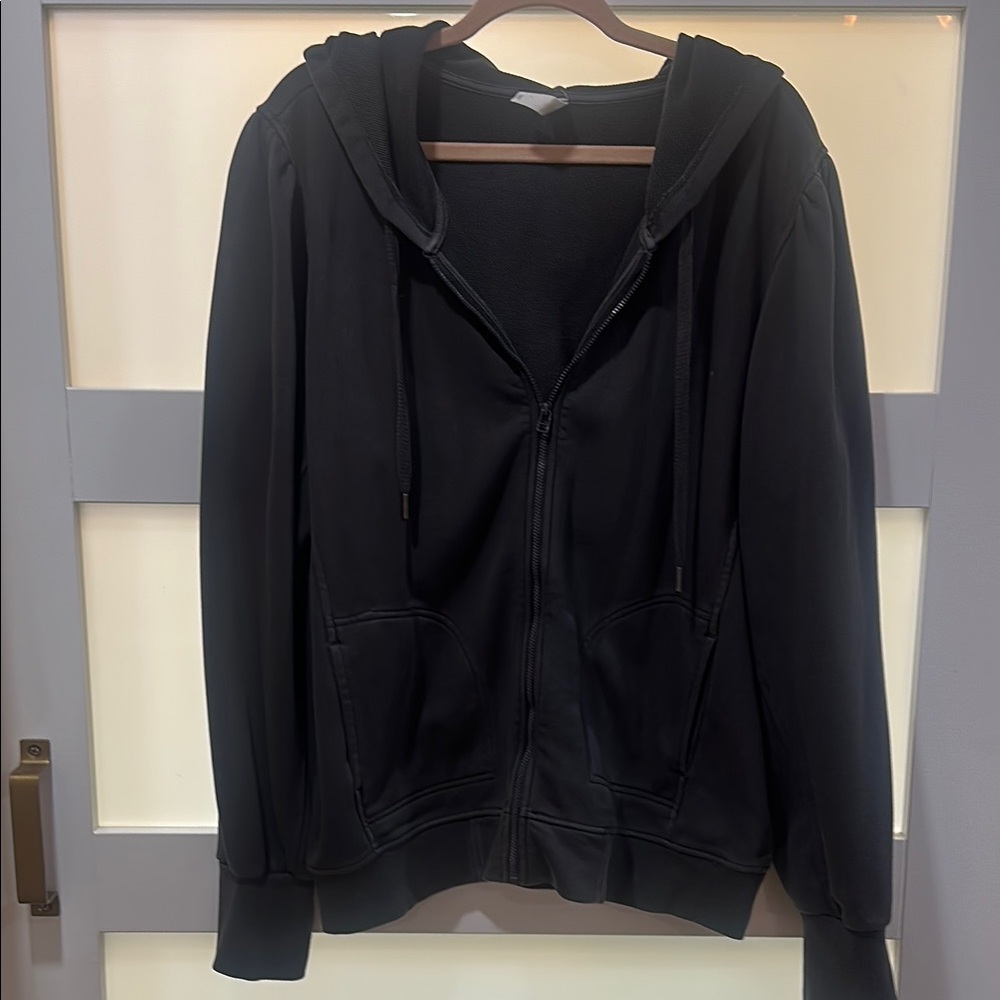 Anthropologie Charcoal Gray Women's Hoodie Jacket with puff sleeve